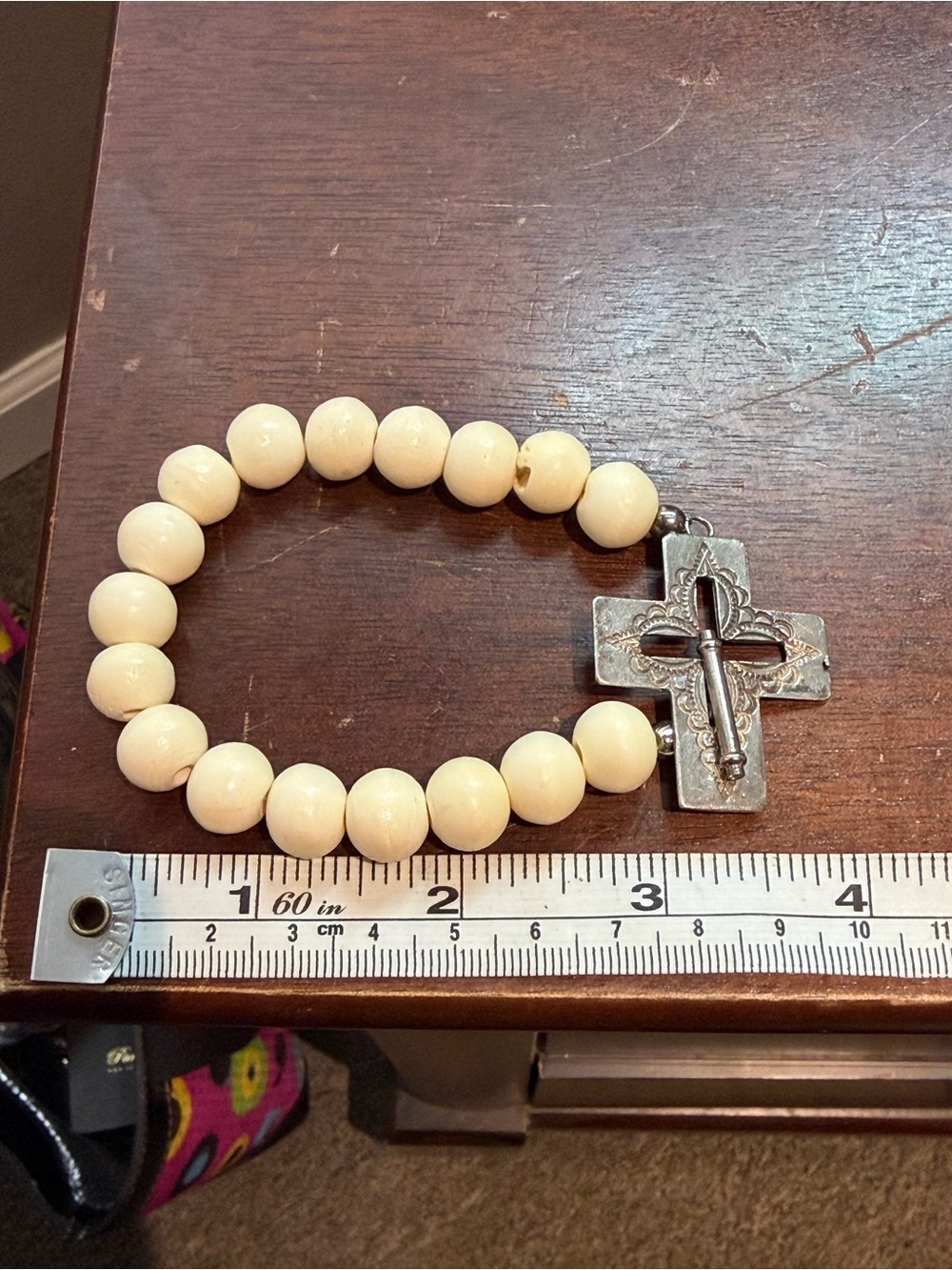 Vintage Southwestern AJM Stamped 925 Silver Cross Pocket Rosary Bracelet Bead - Picture 7 of 8